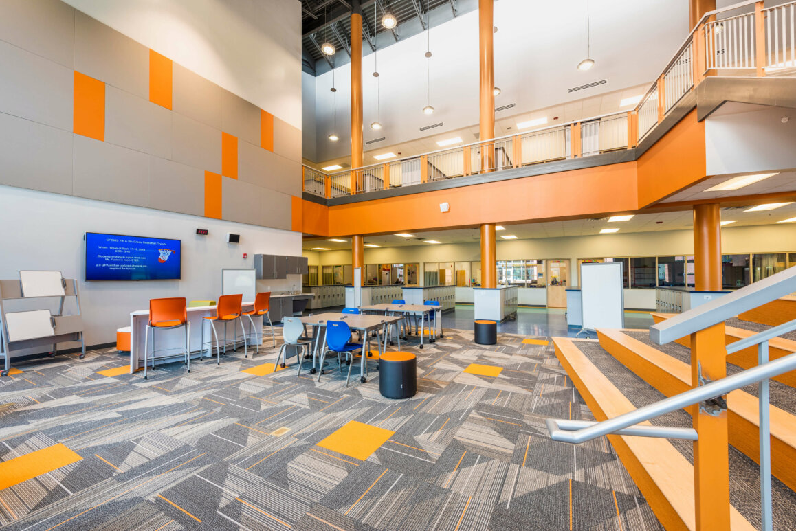 Central area in redesigned Cherry Middle School.