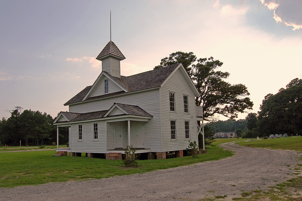 Side view at Historic Jarvisburg Colored School Restoration.